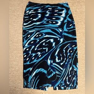 DVF Diane Von Furstenberg Midi Skirt Size 10 Blue Abstract Print